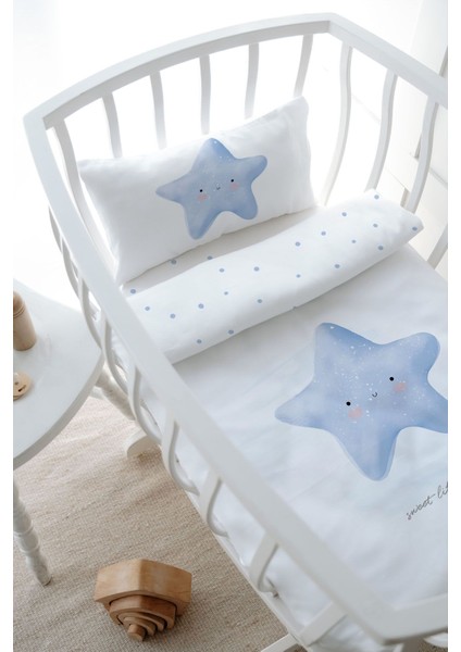 Park Yatak Nevresim Takımı (80 x 120) - Pure Baby Serisi - Pofuduk Mavi Yıldız