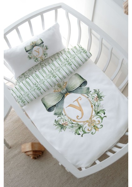 Anne Yanı Beşik Nevresim Takımı (60X100) - Green Royal Series - Y Harfi