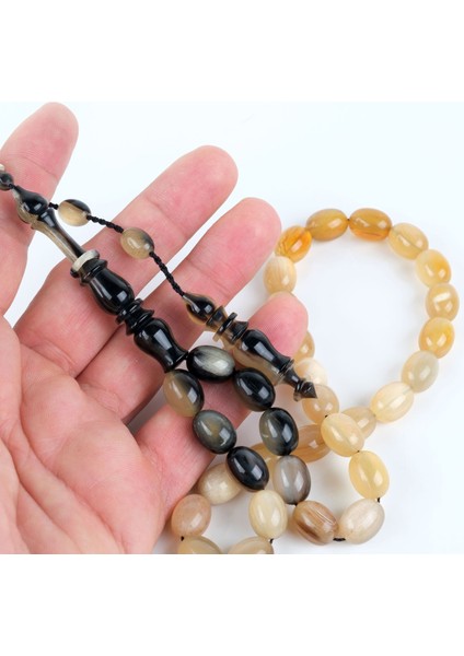Koç Boynuzu Beyzi Kesim 9.5X13MM Tesbih - Açık Koyu Kahve