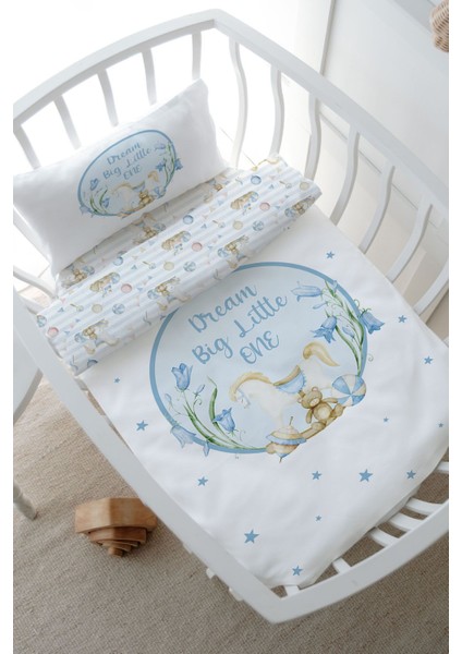 Anne Yanı Beşik Nevresim Takımı (60X100) - For Baby Serisi - Mavi Sallanan At