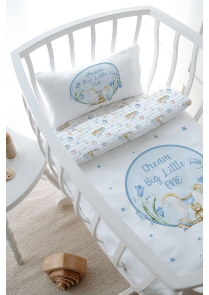Anne Yanı Beşik Nevresim Takımı (60X100) - For Baby Serisi - Mavi Sallanan At