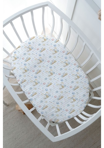 Anne Yanı Beşik Nevresim Takımı (60X100) - For Baby Serisi - Mavi Sallanan At