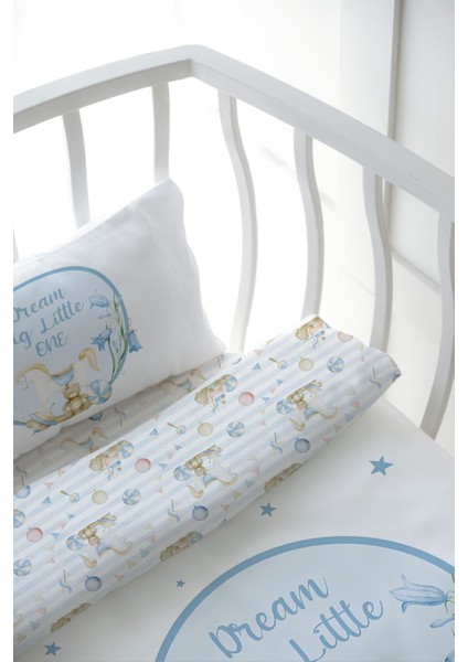 Anne Yanı Beşik Nevresim Takımı (60X100) - For Baby Serisi - Mavi Sallanan At