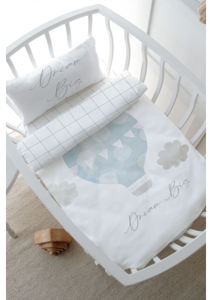 Park Yatak Nevresim Takımı (80 x 120) - Pure Baby Serisi - Bulutlu Mavi Hava Balonu