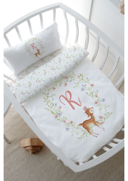 Anne Yanı Beşik Nevresim Takımı (60X100) - Little Deer Series - R Harfi