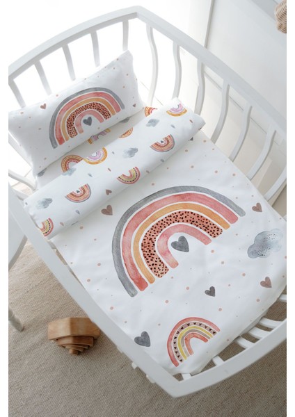 Anne Yanı Beşik Nevresim Takımı (60X100) - Iconic Serisi - Somon Gökkuşağı