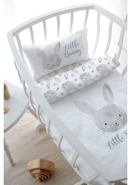 Anne Yanı Beşik Nevresim Takımı (60X100) - For Baby Serisi - Karakalem Tavşan modelleri