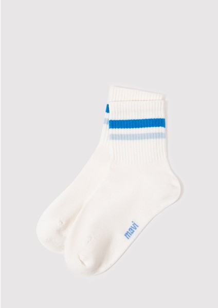 Çizgi Detaylı Ekru Soket Çorap 1913237-20843