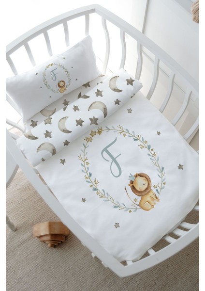 Anne Yanı Beşik Nevresim Takımı (60X100) - Little Lion Series - F Harfi