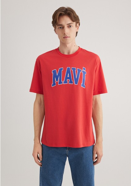 Mavi Logo Baskılı Kırmızı Tişört 0611711-70471