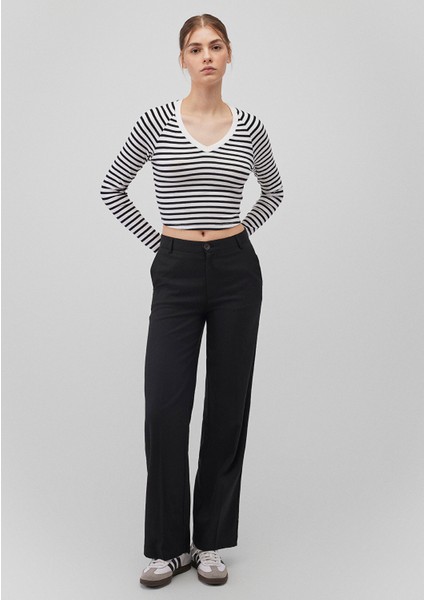 Uzun Kollu Çizgili Crop Basic Tişört 1613041-85586