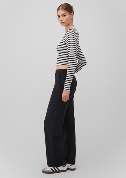 Uzun Kollu Çizgili Crop Basic Tişört 1613041-85586 fiyatları