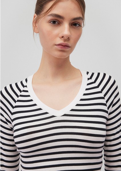 Uzun Kollu Çizgili Crop Basic Tişört 1613041-85586 indirimleri