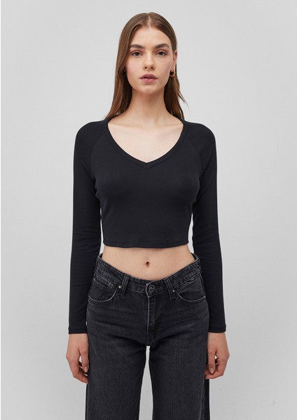 Uzun Kollu Siyah Crop Basic Tişört 1613041-900 modelleri