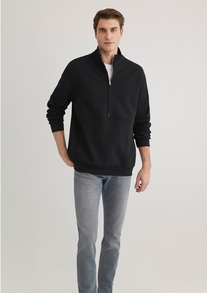Yarı Fermuarlı Siyah Sweatshirt 0S10331-900