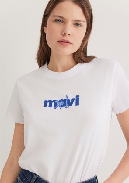 Mavi Kedi Baskılı Beyaz Tişört 1613287-620 fiyatları