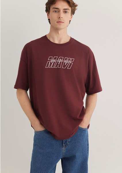 Mavi Baskılı Bordo Tişört 0611827-70396