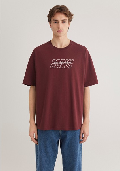 Mavi Baskılı Bordo Tişört 0611827-70396 fırsatları