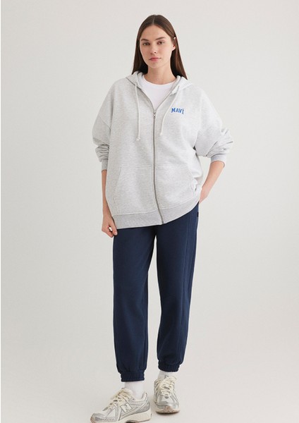 Logo Baskılı Fermuarlı Gri Sweatshirt 1S10246-88468