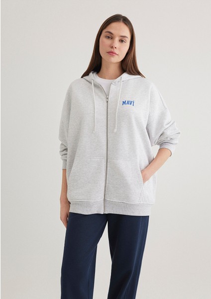 Logo Baskılı Fermuarlı Gri Sweatshirt 1S10246-88468