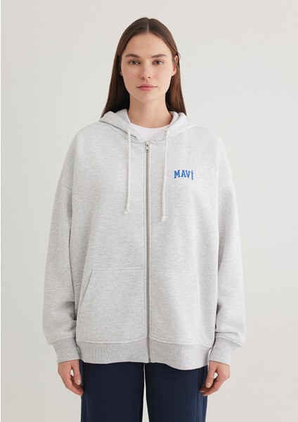 Logo Baskılı Fermuarlı Gri Sweatshirt 1S10246-88468