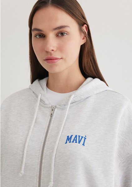 Logo Baskılı Fermuarlı Gri Sweatshirt 1S10246-88468