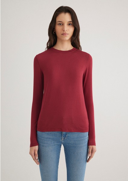 Uzun Kollu Bordo Tişört 1612909-70430 fırsatları