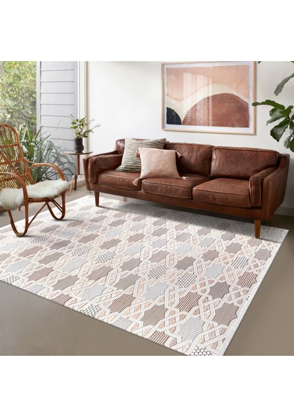 Boyut BY003 Krem Yumuşak Dokulu Salon Mutfak Koridor Oturma Odası Yolluk Halı Makine Halısı