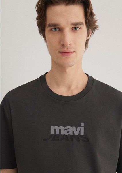 Mavi Logo Baskılı Antrasit Tişört 0612355-80955