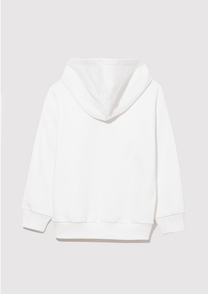 Kapüşonlu Baskılı Beyaz Sweatshirt 6S10074-70057
