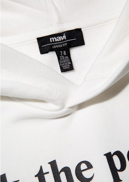 Kapüşonlu Baskılı Beyaz Sweatshirt 6S10074-70057