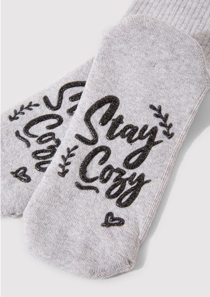 Stay Cozy Baskılı Gri Bot Çorap 1912751-28387