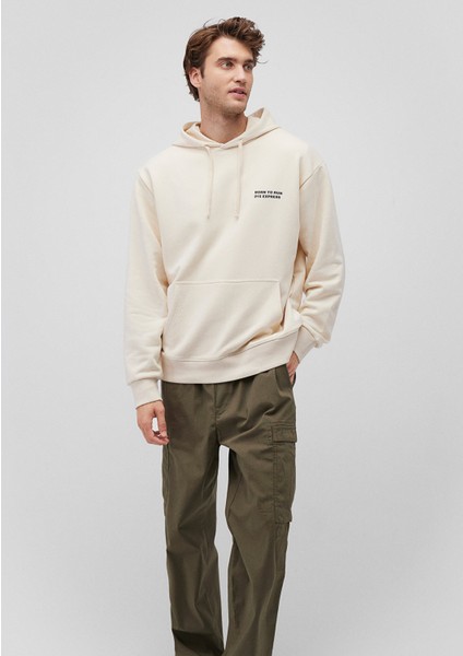 Sırt Baskılı Kapüşonlu Bej Sweatshirt 0S10160-81202