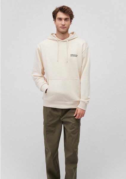Sırt Baskılı Kapüşonlu Bej Sweatshirt 0S10160-81202