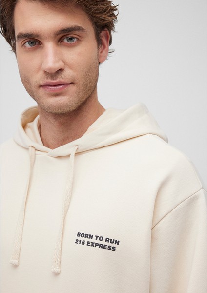 Sırt Baskılı Kapüşonlu Bej Sweatshirt 0S10160-81202
