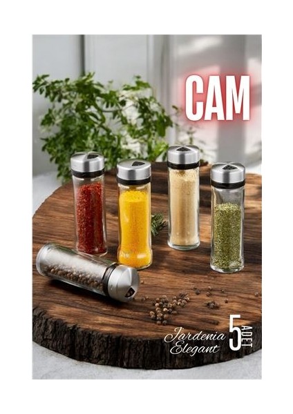 Modacar Cam Tuzluk Baharatlık 5 Adet Jardenia Elegant