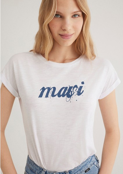 Mavi Logo Baskılı Beyaz Tişört 166422-620