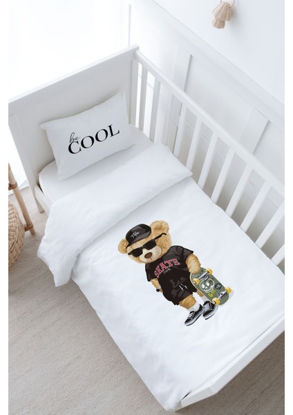 Bebek Boy Nevresim Takımı (100X150) - Pure Baby Serisi - Kaykaylı Ayıcık