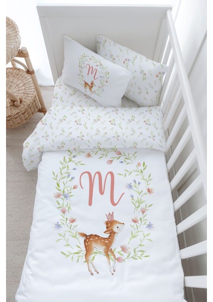Bebek Boy Nevresim Takımı (100X150) - Little Deer Series - M Harfi