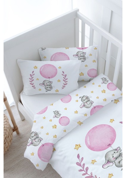 Bebek Boy Nevresim Takımı (100X150) - For Baby Serisi - Pembe Büyük Balonlu Fil modelleri