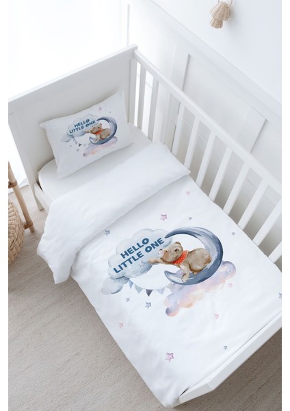Bebek Boy Nevresim Takımı (100X150) - Pure Baby Serisi - Aya Uzanan Ayı