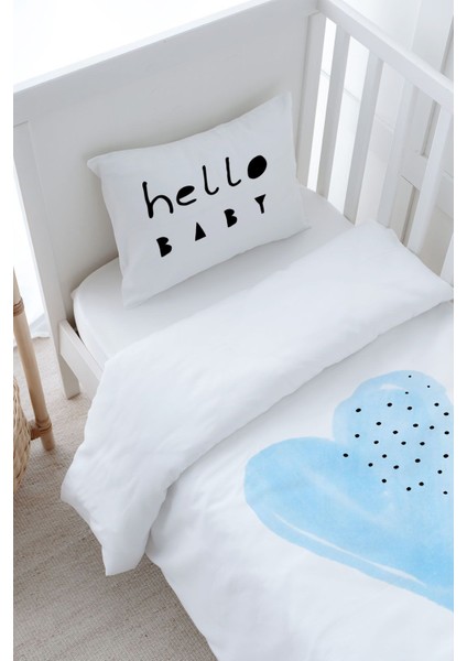 Bebek Boy Nevresim Takımı (100X150) - Pure Baby Serisi - Mavi Romantik Kalp modelleri