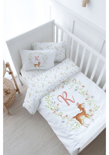 Bebek Boy Nevresim Takımı (100X150) - Little Deer Series - R Harfi