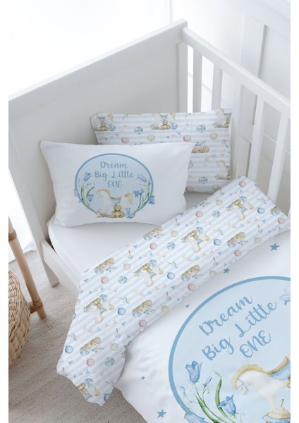 Bebek Boy Nevresim Takımı (100X150) - For Baby Serisi - Mavi Sallanan At