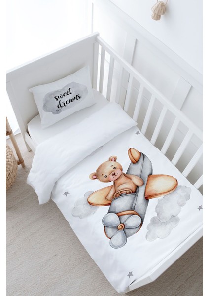 Bebek Boy Nevresim Takımı (100X150) - Pure Baby Serisi - Uçan Ayı