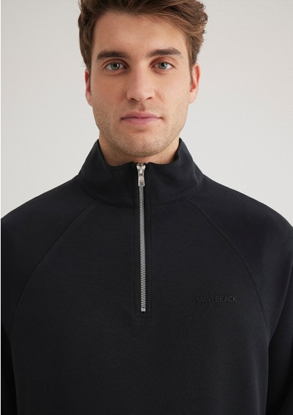 Yarı Fermuarlı Siyah Sweatshirt 0S10328-71379