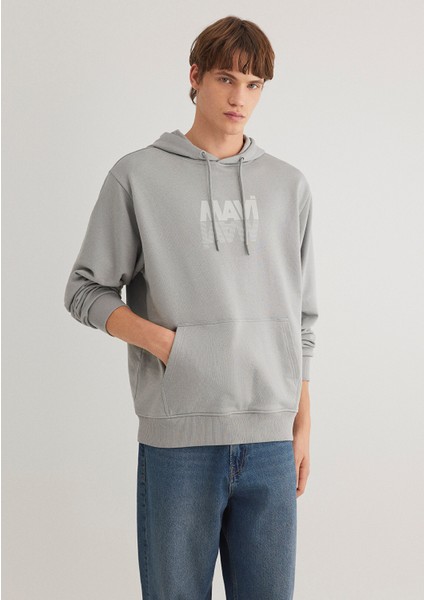 Mavi Logo Baskılı Kapüşonlu Gri Sweatshirt 0611317-70103