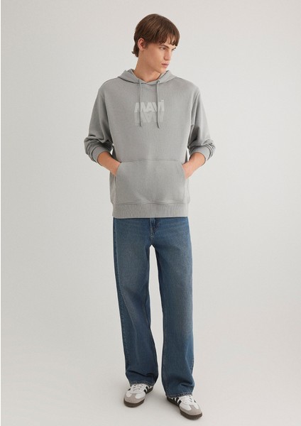 Mavi Logo Baskılı Kapüşonlu Gri Sweatshirt 0611317-70103