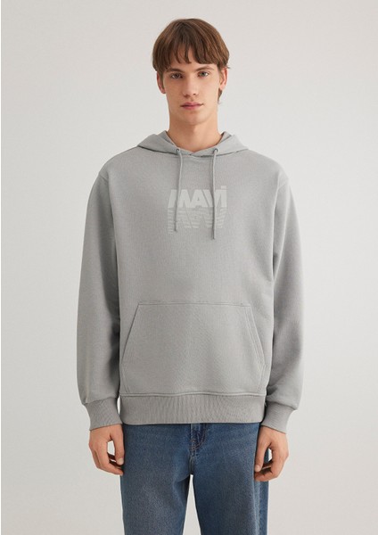 Mavi Logo Baskılı Kapüşonlu Gri Sweatshirt 0611317-70103