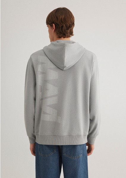 Mavi Logo Baskılı Kapüşonlu Gri Sweatshirt 0611317-70103